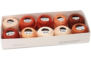 AMOHilos Size 8 Double Mercerized Egyptian Long Staple Cotton Pearl Thread Ball 5 Grams Rainbow Color Embroidery Thread 10 Colors per Box for Crochet Hardanger Cross Stitch Hand Embroidery (Set H)