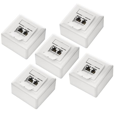 deleyCON Set 5X CAT 6a Universal Netzwerkdose - 2X RJ45 Port - geschirmt - Aufputz/Unterputz - 10 Gigabit Ethernet Netzwerk -