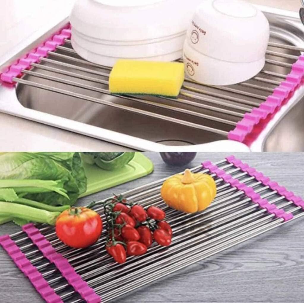 Scrafts Sink Multipurpose Roll Up Dish Drying Rack Silicone Colander