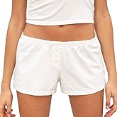 Mooyidw Cute Pajama Shorts for Women Y2K Sexy Low Rise Lounge Floral Shorts Comfy Striped Button Boxers Pj Bottoms Sleepwear (A Solid Ivory, M)
