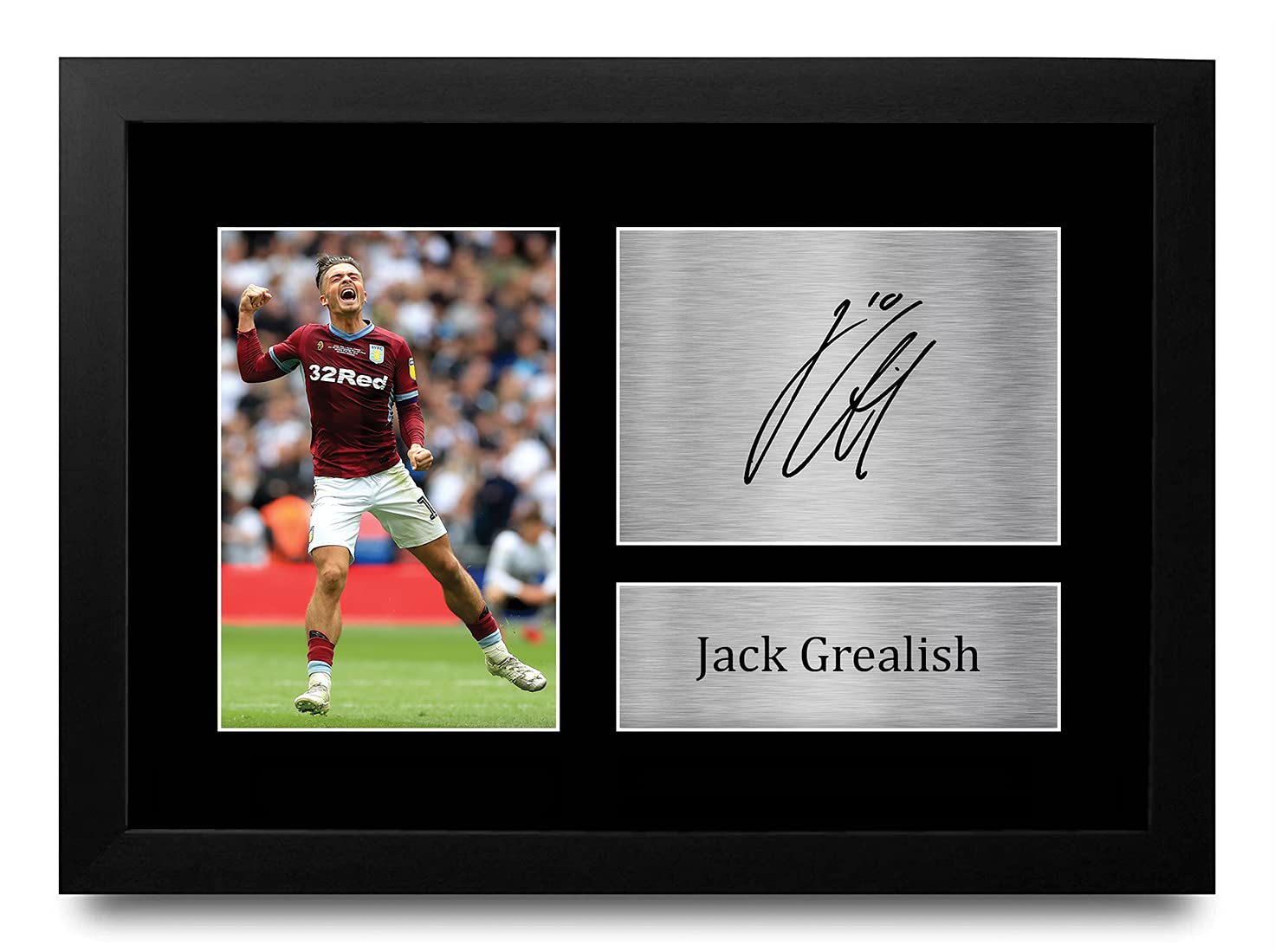 HWC Trading FR Jack Grealish Aston Villa Gifts Printed Signed Autograph Picture for Fans and Supporters - A4 Framed