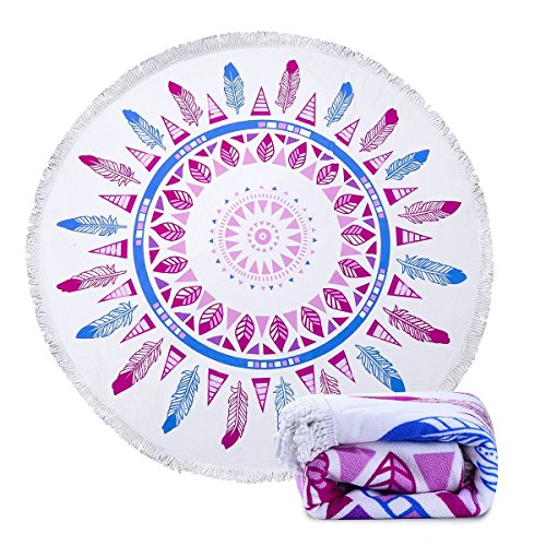Rechoo-Microfiber-Printed-Large-Round-Beach-Towel-Blanket-with-Tassels-Yoga-Mat-Circle-Picnic-Carpet-Multipurpose-Towel-59-inch-B