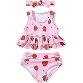 Baby Girl Swimsuit Infant Two Piece Suit with Headband Toddler Bathing Ruffles Bikini Tankini Beach Swimwear 18M-5T