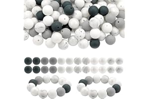 Bouiexye 100 Pcs 15mm Silicone Beads for Bracelet Making, Gray White Silicone Beads Bulk Round Bead for Keychain Making DIY C