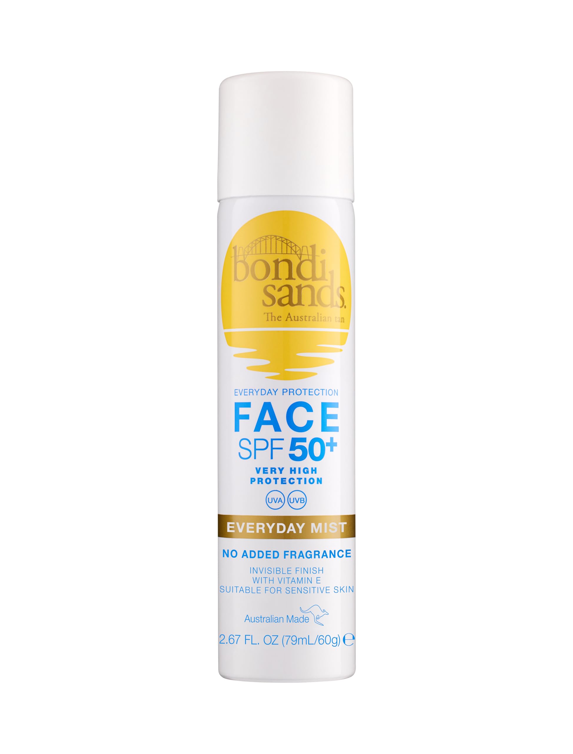 Bondi Sands SPF 50+ Fragrance Free Face Sunscreen Mist | Broad Spectrum UVA & UVB Protection with 72 Hour Hydration, Invisible Finish, Dermatologically Tested + Cruelty Free | 79 mL/2.11 Oz