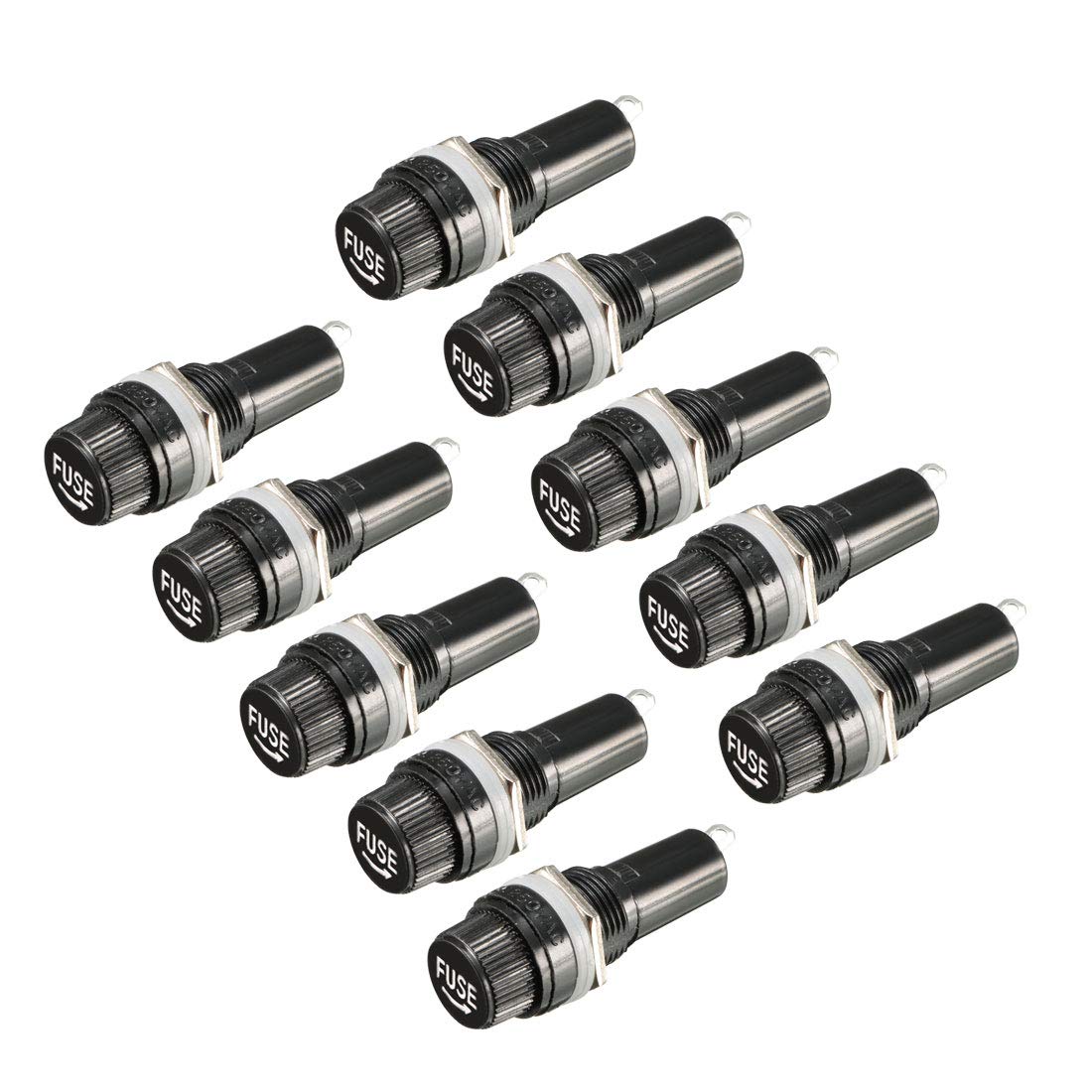 sourcing map 10pcs AC 10A 250V 6mm x 30mm Black Electrical Panel Mounted Screw Cap Fuse Holder