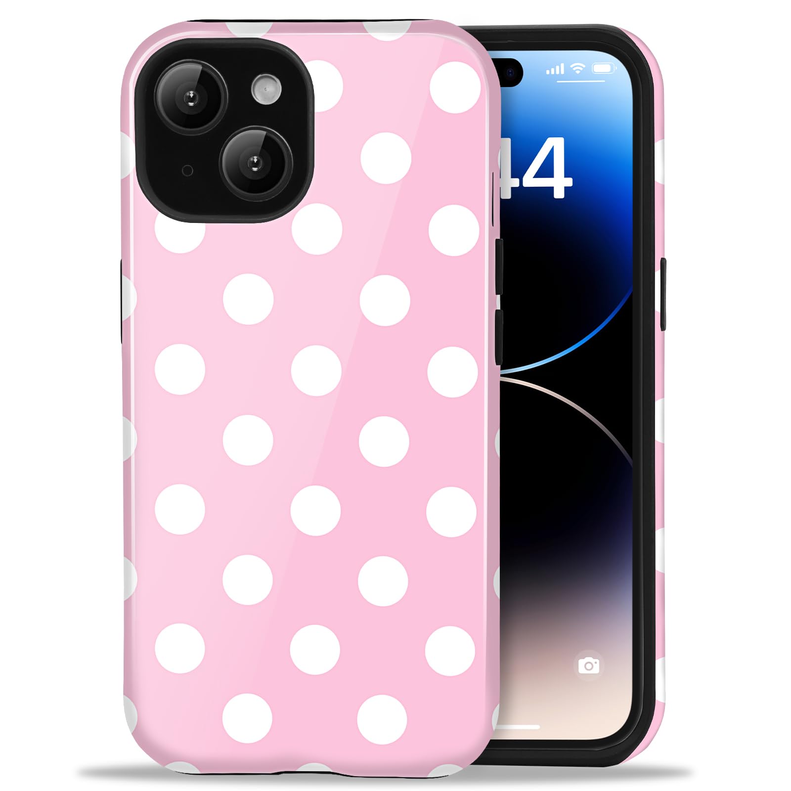 Amzfield for iPhone 15 Cute Polka Dot Phone Case, Pastel Pink