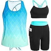 Daci Women 3 Piece Tankini Swimsuits - Athletic Swim Tank Top with Bra Bathing Suit with Shorts Modest Swimwear 2025