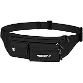 WATERFLY Small Crossbody Fanny Pack: 5 Pocket Slim Lightweight Waist Belt Hip Bag for Women Men Water Resistant Chest Pouch f