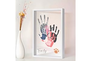 PUDEKO Family Handprint Kit,DIY Colorful Craft Keepsake Family Art Baby Newborn Hand and Footprint Wooden Frame for Home Decor Family Gifts Set(5 Sheets with 8 Colors) (White)