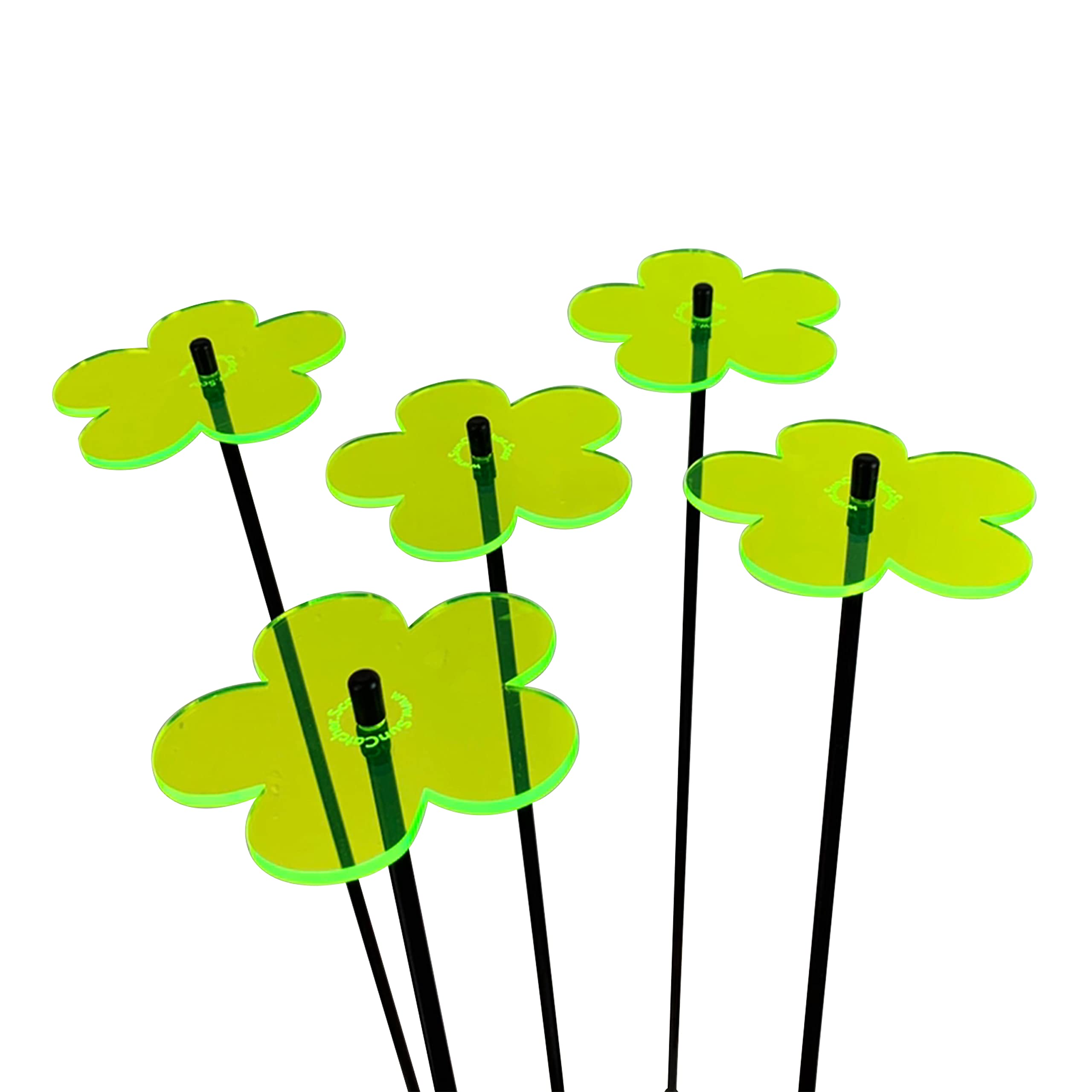 Sun Catcher Garden Decor Glowing Blossom Set of 5 Ornamental Garden Stakes, 50cm, 19.7 inch high Outdoor Yard Accessory Gift for Gardeners, Colour:fluorescent Green