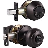 Brotima 1 Pack Keyed Alike Door Knob with Double Cylinder Deadbolt Lock Set, Oil Rubbed Bronze Door Lock Sets Exterior, Round Style Door Knob Deadbolt Combination Set