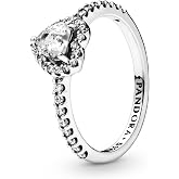 PANDORA Elevated Heart Ring - | 14k Rose Gold Plating &amp; Cubic Zirconia Jewelry for Women with Gift Box Layering or Stackable Design