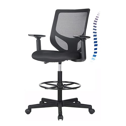 Tall Office Chair, Drafting Chair, High Adjustable Standing Desk Chair,  Ergonomic Mesh Computer Task Table Chairs with Adjustable Armrests and