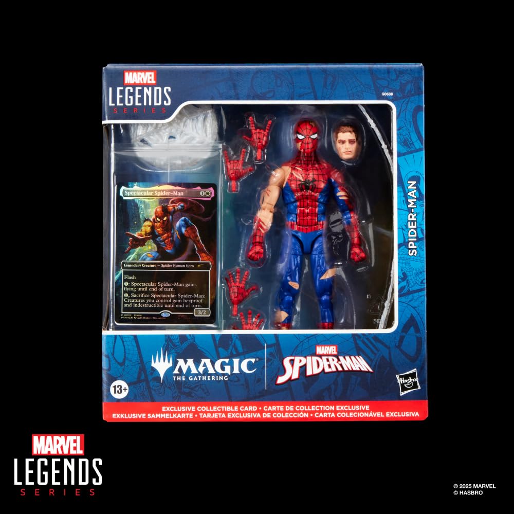 Spider-Man Marvel Legends Series Magic: The Gathering Battle-Damaged, 6-Inch Action Figure Toy & Exclusive Foil Collectible Card Game Trading Card