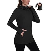 Soneven Women's Fleece Running Pullover Sweaters Winter Cowl Neck Sweatshirt Thermal Shirt Athletic Sweaters with Thumbholes