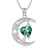 TOUPOP Moon and Star Birthstone Necklace for Women 925 Sterling Silver Celtic Moon Jewelry Valentines Day Birthday Gifts for Her Wife Mom