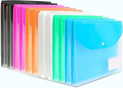 TOOELMON A4 Plastic Wallets 12 Pack Holds 200+ Pages Assorted Colors