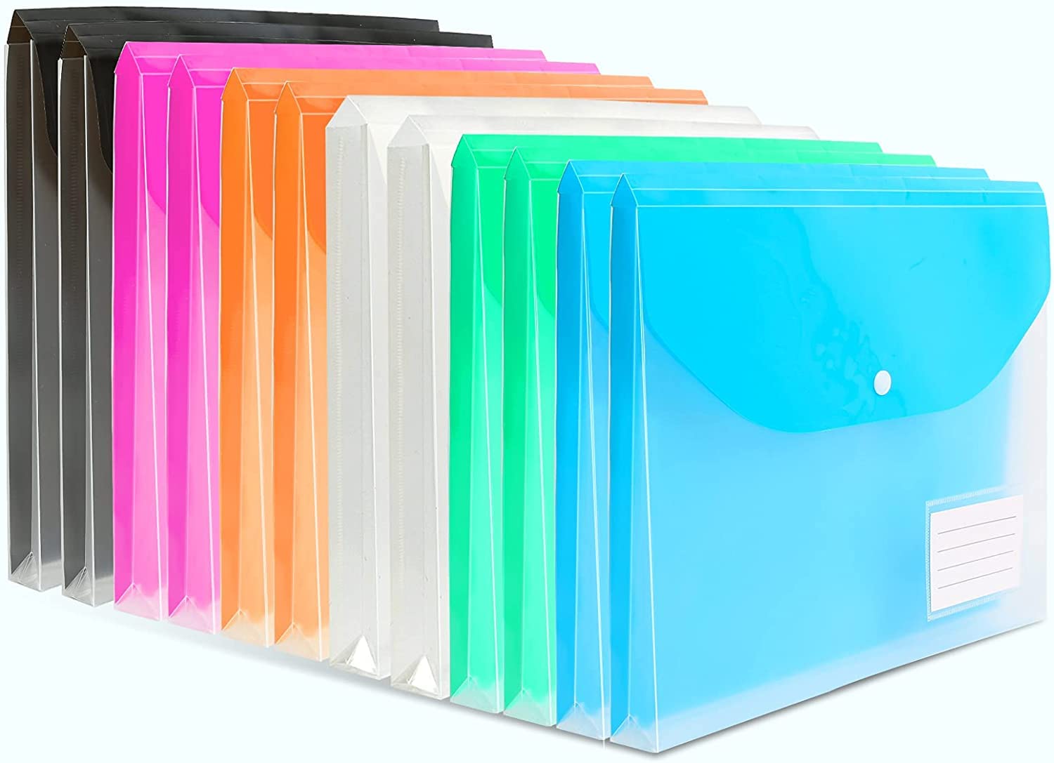 TOOELMON A4 Plastic Wallets 12 Pack - Holds 200+ A4 Sheets, Ideal for School, Office, Home