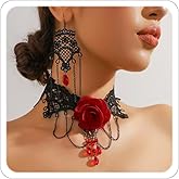 Witch Accessories for Women Goth Black Choker Earrings Halloween Jewelry Black Lace Choker Vintage Necklace Costume Spider Web Skeleton Claw Gothic Vampire Necklaces