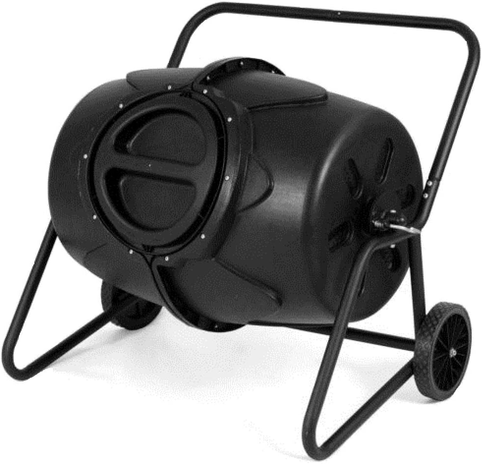 GJH One Wheeled Compost Tumbler Garden Waste Bin Grass Trash Barrel Fertilizer 50 Gallon