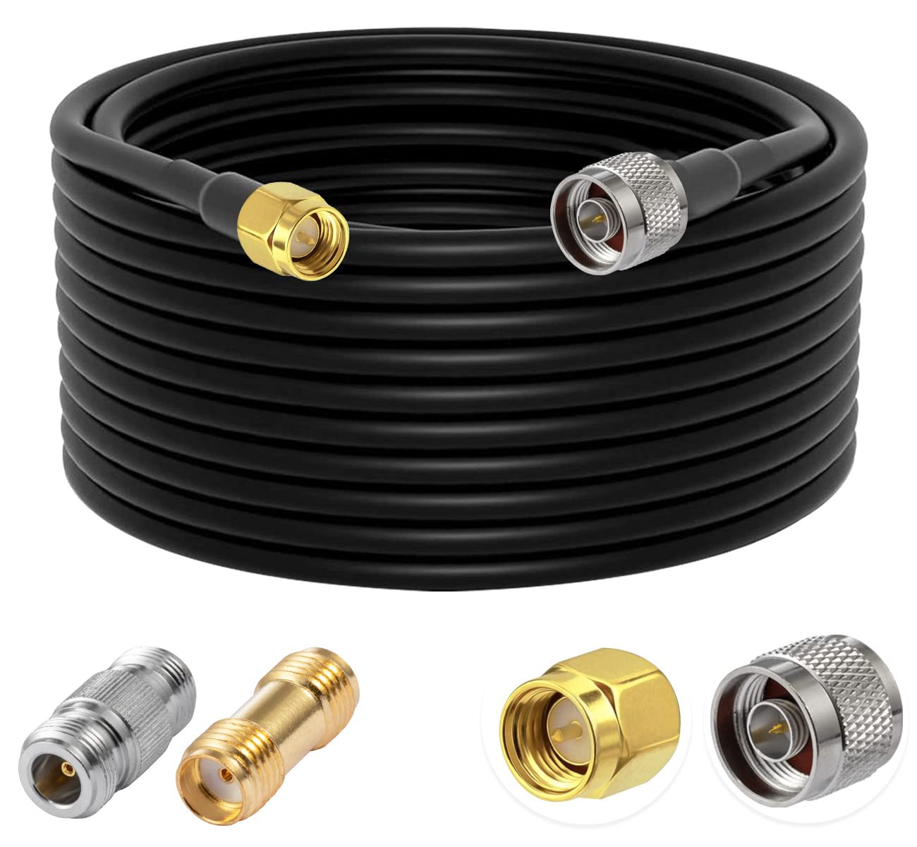 Vecys N to SMA Jumper N Male to SMA Male Low Loss Coaxial Cable RG58 49.2FT/15M + 2PCS Adapters Kit for 3G 4G 5G LTE Antenna Ham Radio GPS WiFi
