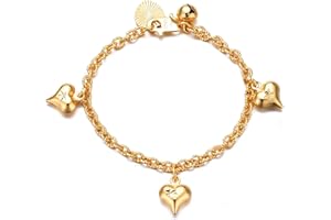 Ethlyn Bracelets for little girls 18K Gold Plated Cuban Link Chain Bracelets Bells Dangle Charms Little Girls Jewelry