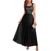 BeryLove Sequin Dress for Woman Vintage A Line Wedding Formal Swing Mesh Dress Sleeveless Cocktail Maxi Gowns