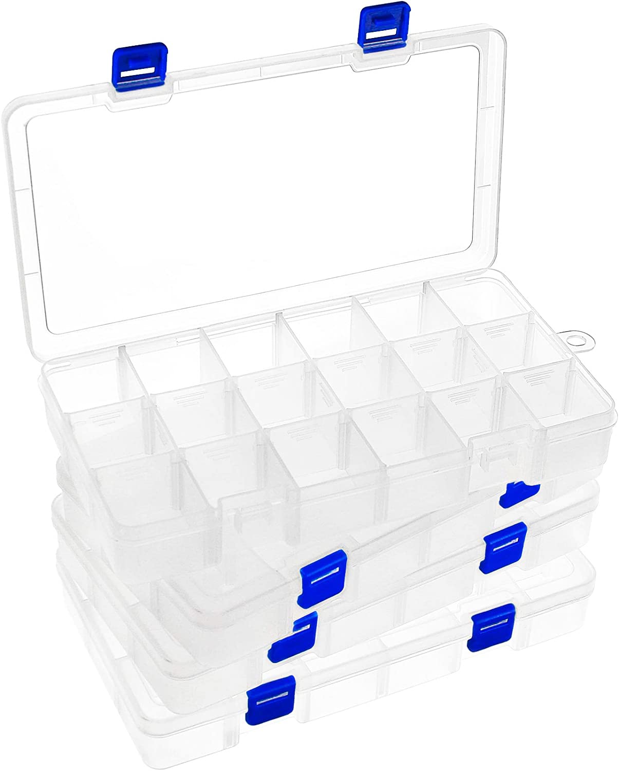 DARUITE 18 Grids Craft Storage Boxes with Compartments, Plastic Bead Storage Box,Storage Organiser with Lid for Beads Earring Fishing Hook Small Accessories(4 PCS)