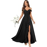 Sukleet Women's Off The Shoulder Bridesmaid Dress Long for Wedding Chiffon Formal Dress with Slit