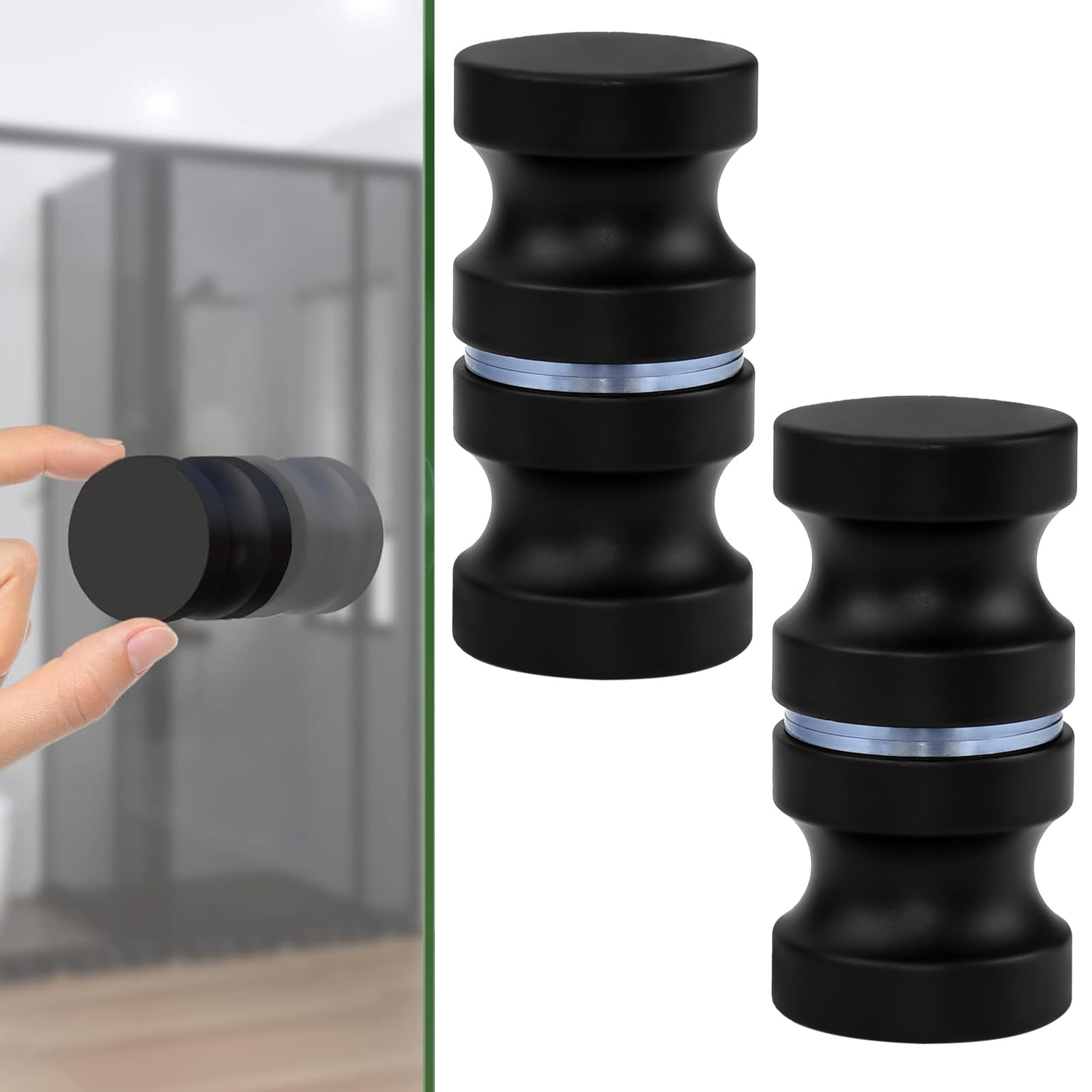 STCRERAG 2 Packs Shower Door knobs, Black Bath Door Handle Aluminium Alloy Bathroom Door Handle Knob Round Shower Screen Handle Shower Pull Handle for Replacement Groove Glass Door, 30mm