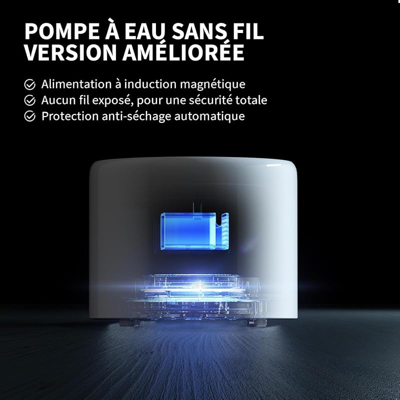 Fontaine a Eau Chat sans Fil, Distributeur d'eau Intelligent Automatique pour Chats et Chiens, Réservoir Intérieur en Acier Inoxydable, Pas Facile à Elever des Bactéries