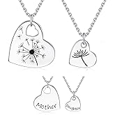 Vekoliry 925 Sterling Silver Mother Daughter Necklace Set for 2 Matching Dandelion Heart Jewelry Mother's Day Birthday Gifts