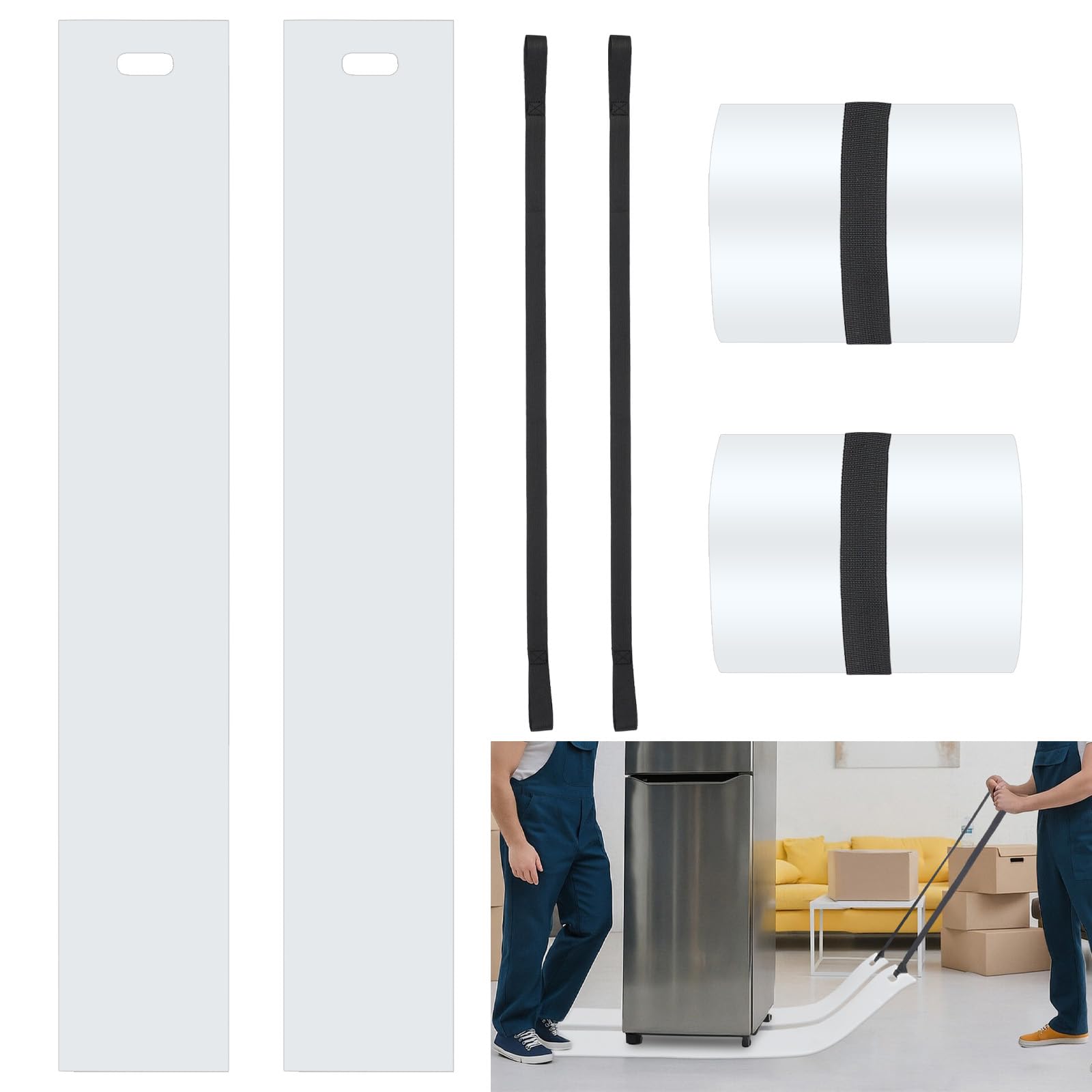 Photo 1 of 2 Pcs Appliance Moving Slider Refrigerator Sliders with Pull Strap Large Appliance Mover Heavy Duty Furniture Gliders Plastic Sliding Sheet for Tile Floors Hardwood Floors, Glides Easily (8 x 60 Inch)