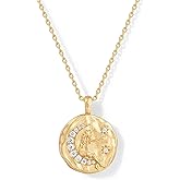 PAVOI 14K Gold Plated Engraved Hammered Oval Coin Pendant Necklace for Women | Hamsa Stars Bohemian Pendant Adjustable Chain Necklaces | Calm Inspirational Secret Phrases