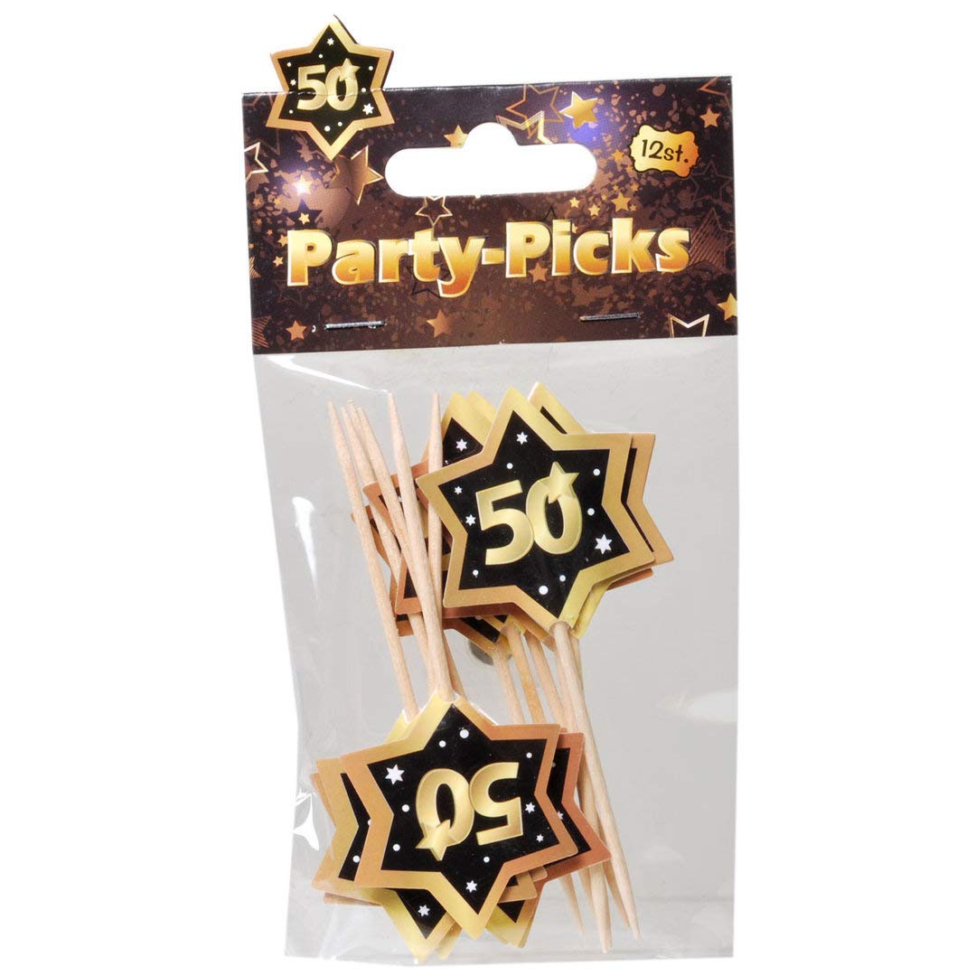 UDO Schmidt GmbH Party Picks Mini Plug 50 Inch Birthday Black Gold Pack of 12 Party Decoration Birthday Decoration Buffet Decoration