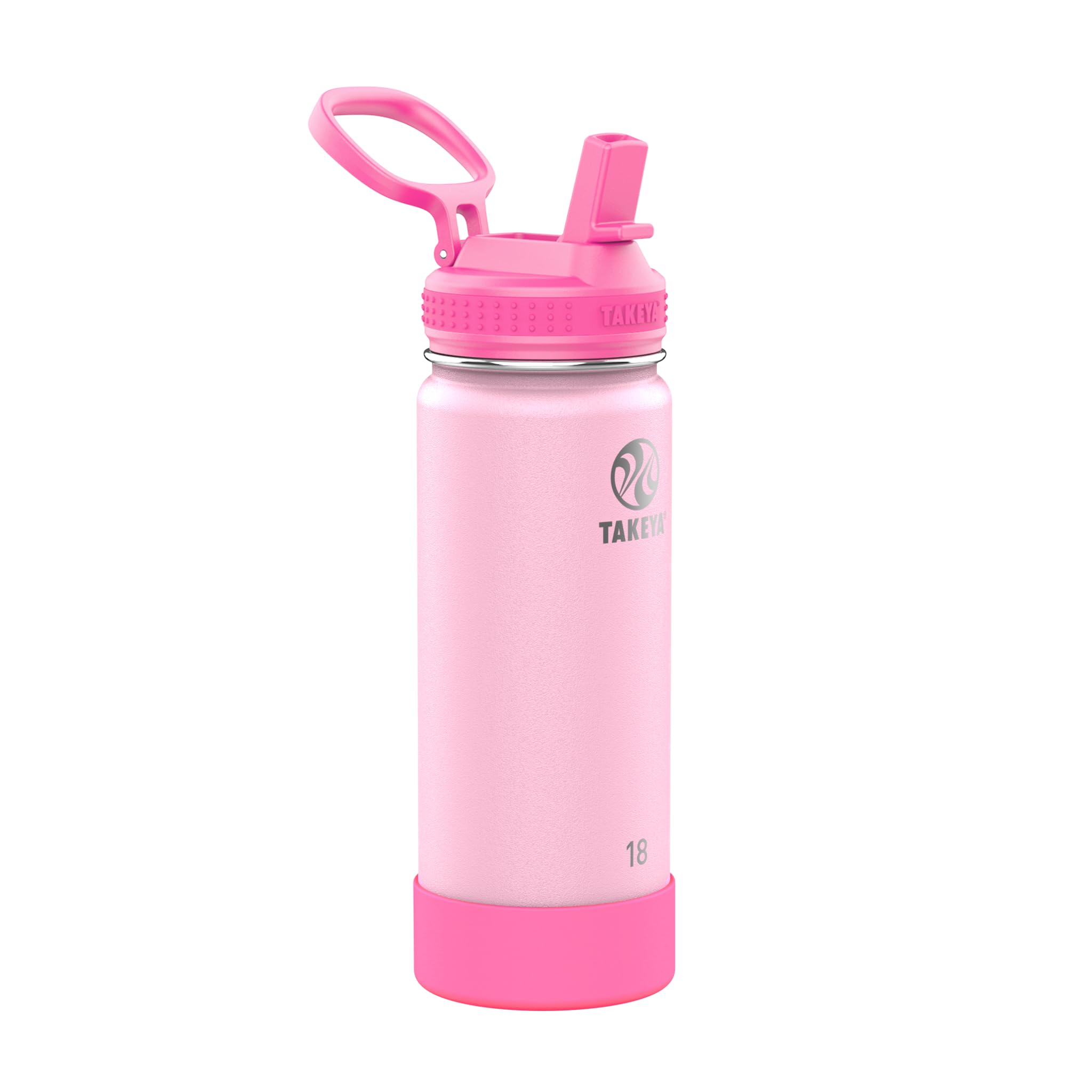 Takeya Actives Kids Water Bottle 18 oz Stainless Steel Double Wall Insulation BPA-Free Leakproof Straw Lid Easy Carry Handle Reusable Ideal for Boys and Girls, School, Sports - Summer Glow Pink Image