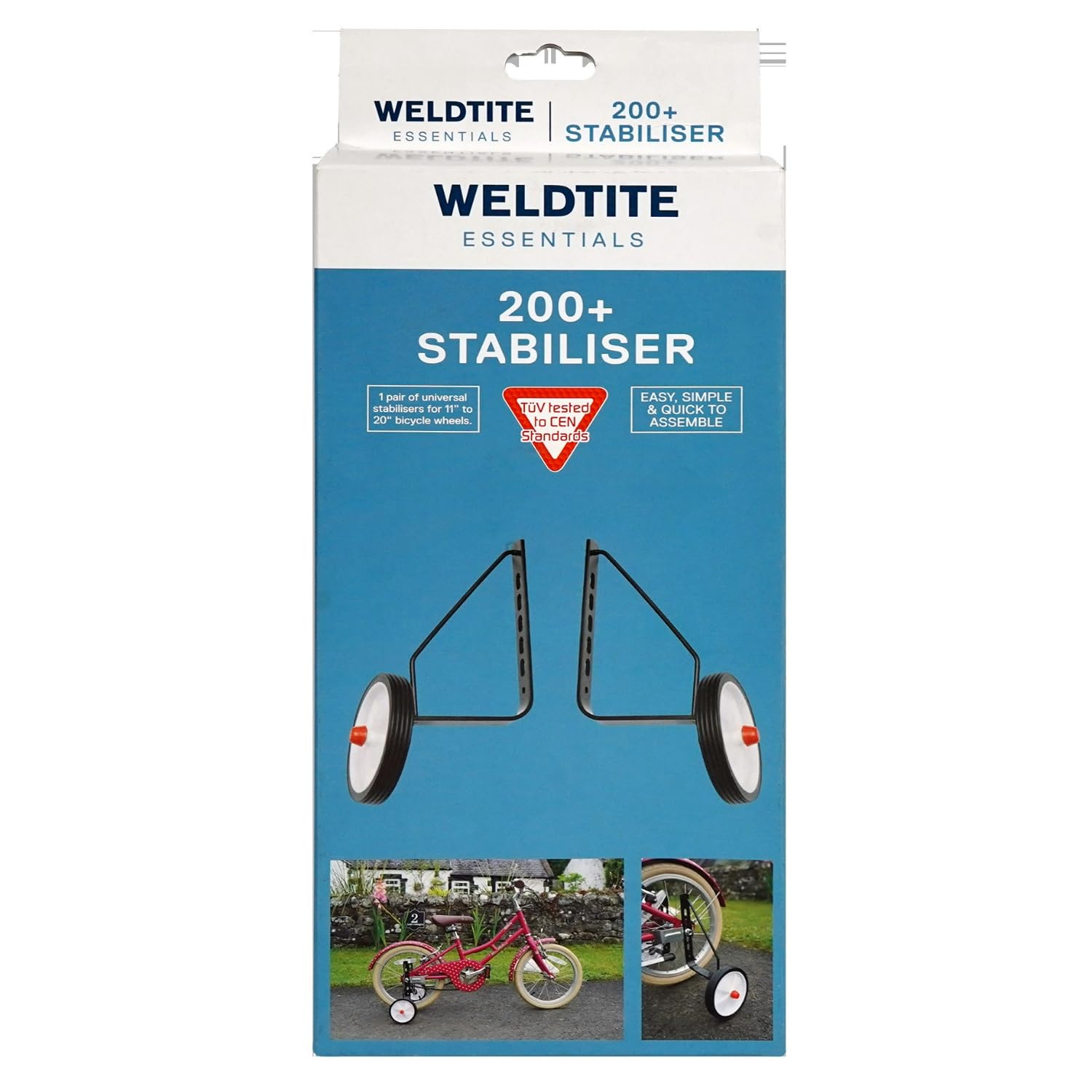 WELDTITE Essentials Adie 200 Plus Stabiliser for Bikes - Compatible with 11" to 20" Wheels - 1 Pair