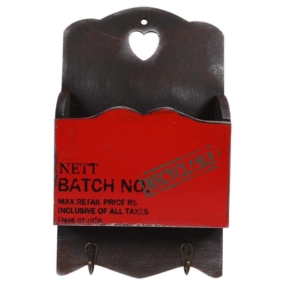 Vintage Wooden Wall Mailbox/Mailbox with Pylons Keyring for Corridor Door Storage Basket (Colour: Red)