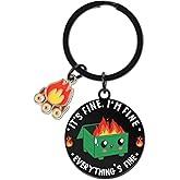 Dumpster Fire Funny Gift for Coworkers, Its Fine I'm Fine Everything Is Fine Office Keychain, White Eleplant Christmas Gifts for Men Women Bosses Leader Manager Supervisor