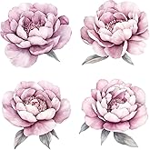 4 Watercolor Pink Peony Flower Car Decal, Pastel Floral Vinyl Sticker for Car Window, Bumper, Laptop, Aesthetic Waterproof Removable Decorative Vehicle Accessory, 4PC Flowers (Pink)