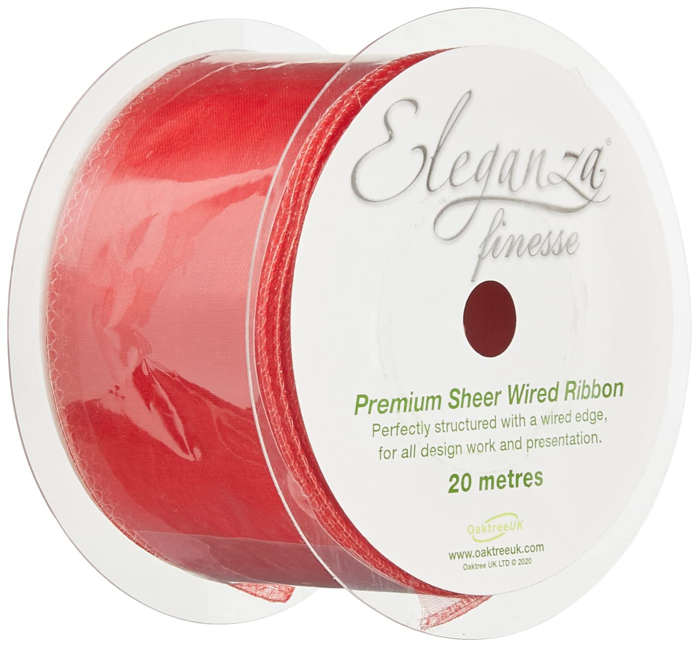 ELEGANZA 50 mm x 20 m Wired Edged Sheer Ribbon, Woven, Red, 12 x 12 x 5 cm