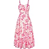 Belle Poque Sun Dresses for Women Spring Summer Floral Midi Flowy Spaghetti Ruffle Wedding Guest Tea Party Dress