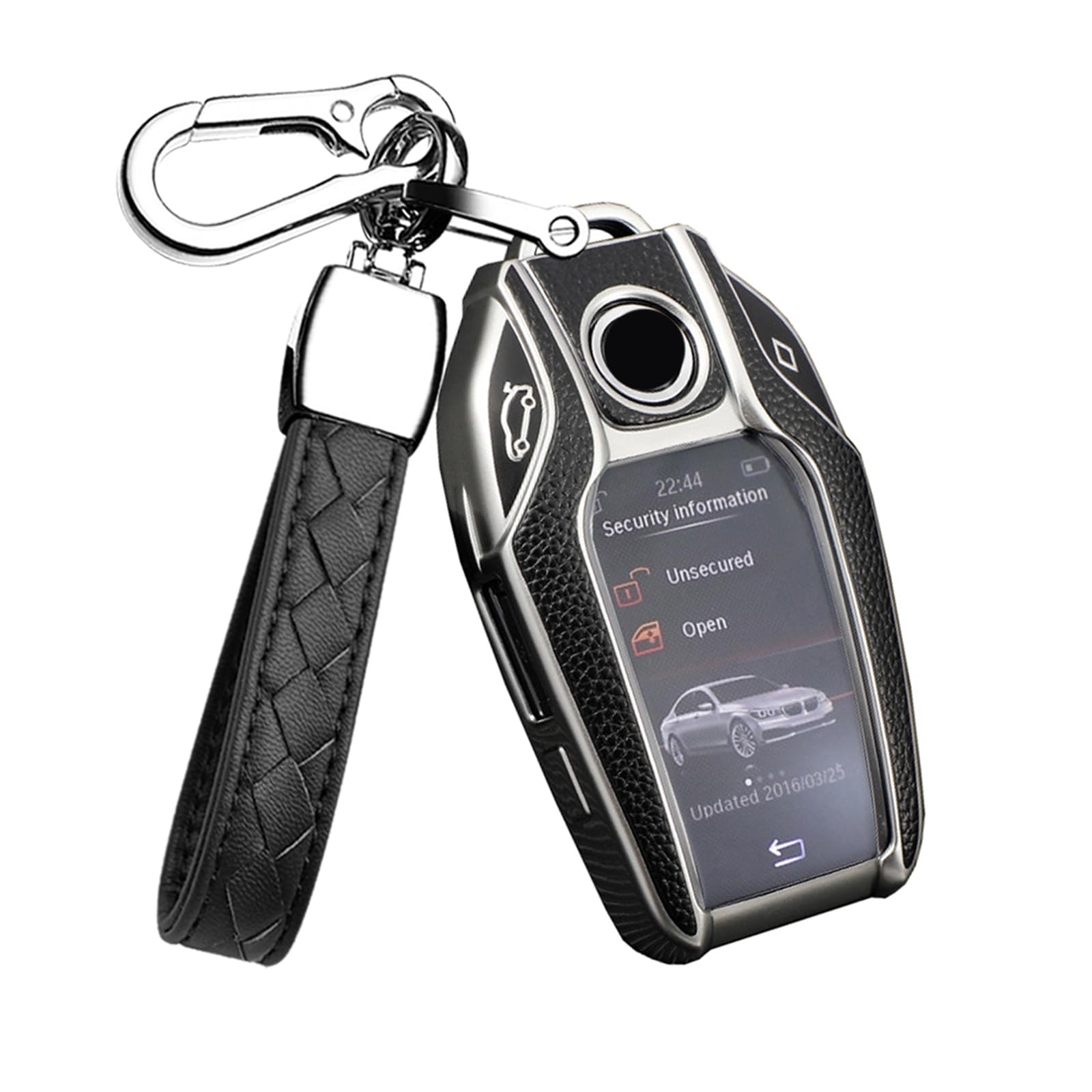 HIBEYO Smart Car Key Case Fits BMW Key Case Protective Cover for BMW 5 Series 7 Series i8 730li 740li 750li New X3 X7 Key Box Display Key Remote Key TPU Leather Texture Silver