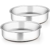 TeamFar 9½ Inch Cake Pan, Round Tier Cake Pans Set Stainless Steel for Baking Steaming Serving, Perfect for Birthday Wedding Celebrations, Healthy & Sturdy, Mirror Finish & Dishwasher Safe - Set of 2