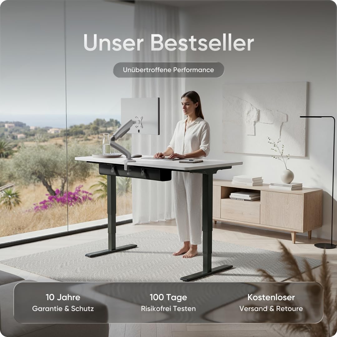 DESKSPACE PRO Plus höhenverstellbarer Schreibtisch elektrisch (140x70cm) - Büro Tisch mit Kollisionsschutz, Memory-Funktion und 10 Jahre Gewährleistung, Stehpult (Gestell Schwarz, Tischplatte Weiß) 2