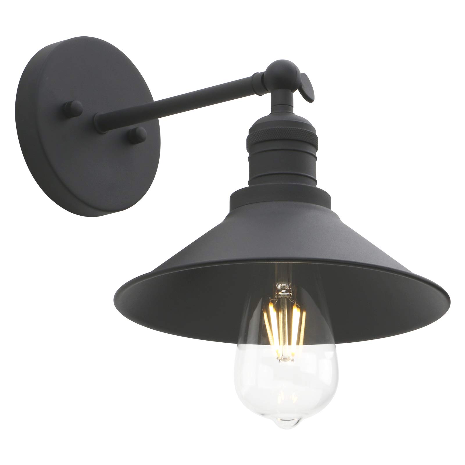 Phansthy Vintage Industrial Metal Wall Lights Shade Indoor Retro Wall Sconce Lighting Wall Lamp Fixture for Vanity Living Room Bedroom Bathroom (Black)