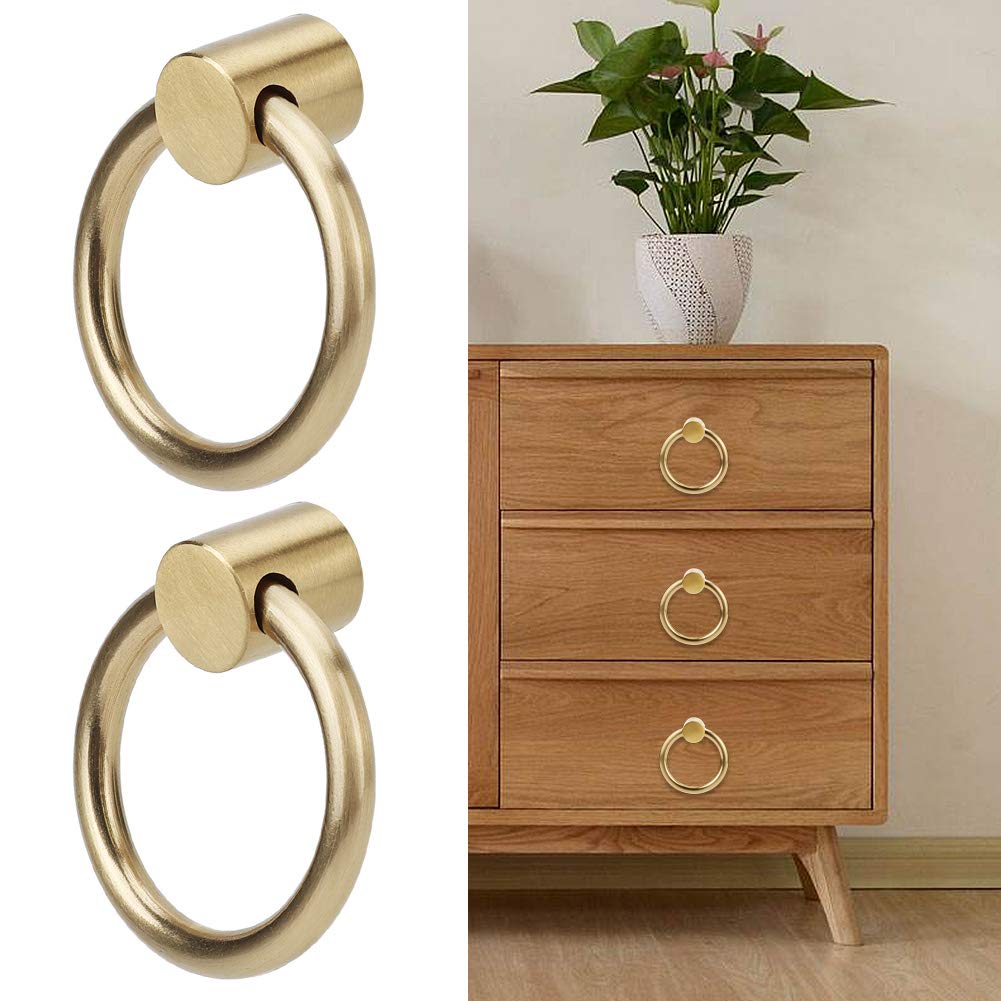 ViaGasaFamido 2 Pcs Drawer Pulls Rings, Round Ring Brass Furniture Handle Hardware Drawer Pulls Rings for Jewelry Box Cabinet Cupboard Wardrobe Antique Upholstery,Other Fasteners