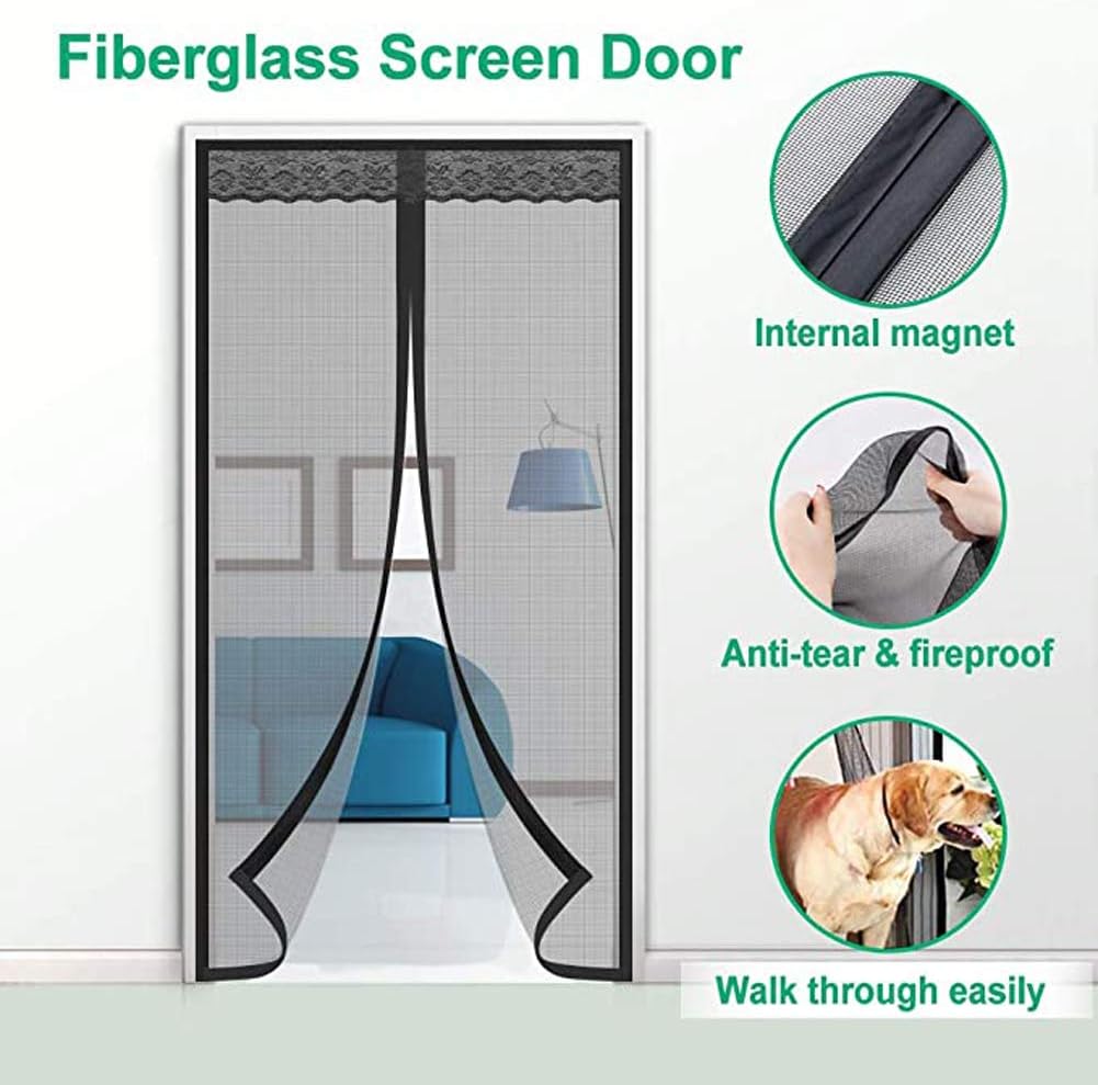 ZHZW Screen Door Curtain Cover with Magnets, Instant Door Screen Mesh with Full Frame Hook & Loop, Keep Bugs Out, Pets Friendly, Hands-Free Door Screen Magnetic Closure,70x205cm(28x81inch)