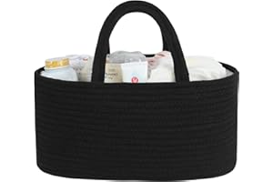 QIANBIRD Black Baby Diaper Caddy Organizer for Boy or Car-Woven Rope Diaper Caddy Basket for Changing Table-Portable Diaper Organizer Caddy Bag-Baby Organizer-Baby Shower Gifts Newborn Registry Must Have